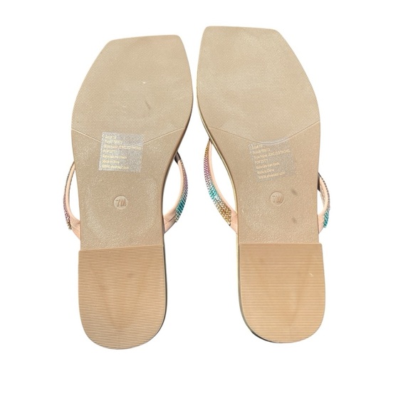 Palms Sandals Jeweled Thong Sz 7M Rainbow Square Toe Flip Flops Glitter Sparkle - Picture 2 of 3